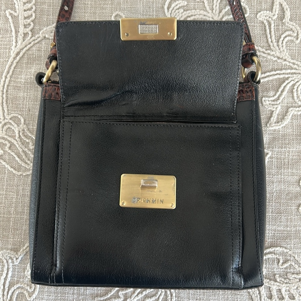 Brahmin Mimosa Tuscan Black/Croc Embossed Trim Crossbody Bag - Picture 3 of 16